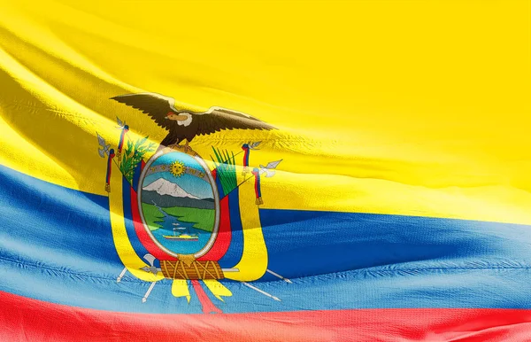 Ecuador Sventola Bandiera Vicino — Foto Stock
