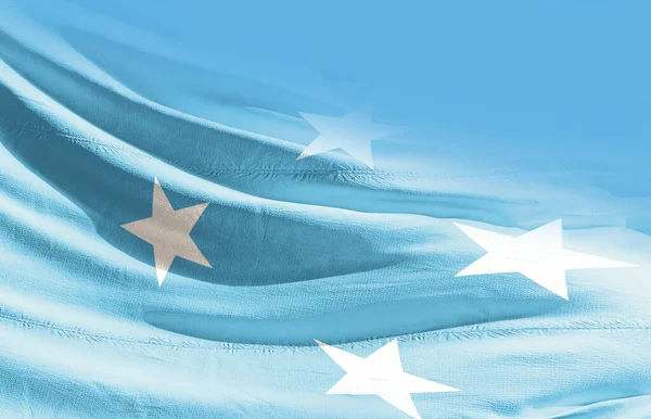 Mikronézia Lengő Zászló Közelről — Stock Fotó