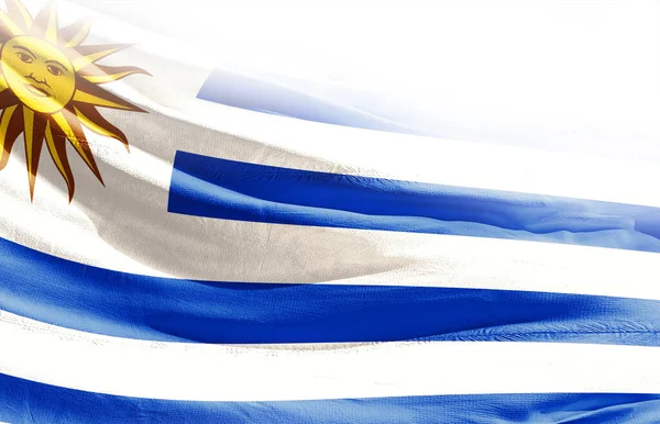 Uruguay Schwenkt Flagge Aus Nächster Nähe — Stockfoto