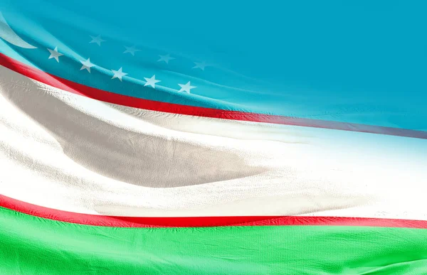 Узбекистан Махаючий Прапор Крупним Планом — стокове фото