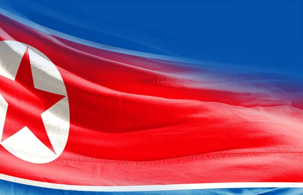 Βόρεια Κορέα Κυματίζει Σημαία Από Κοντά — Φωτογραφία Αρχείου