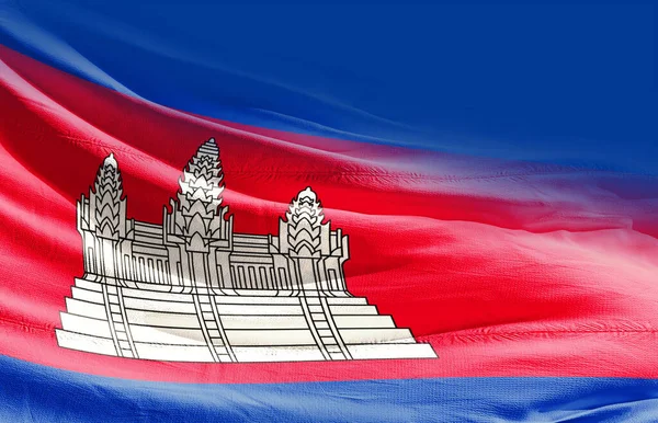 Kambodja Viftande Flagga Närbild — Stockfoto