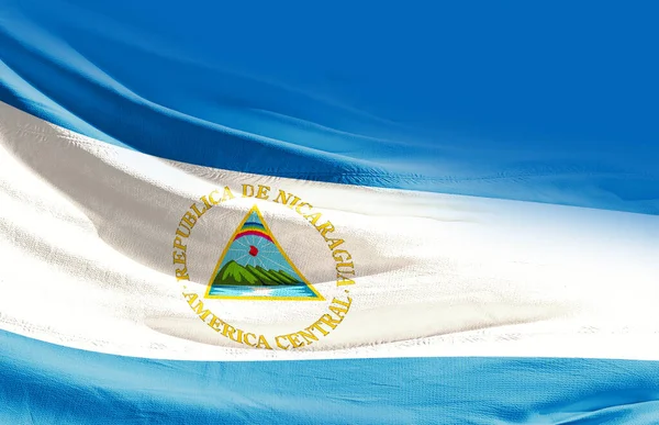 Nicaragua Agitant Drapeau Près — Photo