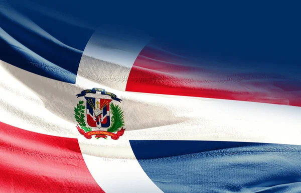 Dominikanische Republik Schwenkt Flagge Aus Nächster Nähe — Stockfoto
