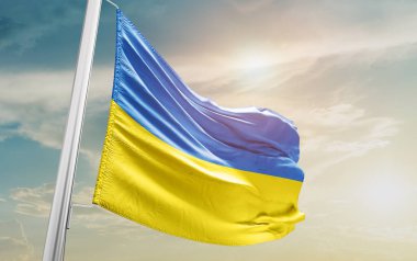 Ukraine waving flag against sky