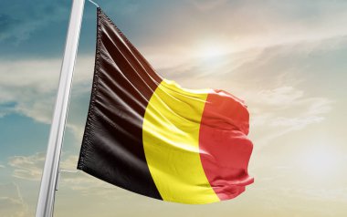 Belgium waving flag against sky
