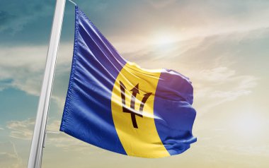 Barbados waving flag against sky