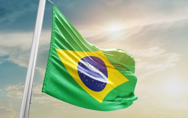 Brazil waving flag against sky