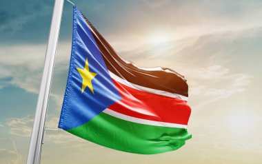 South Sudan waving flag against sky