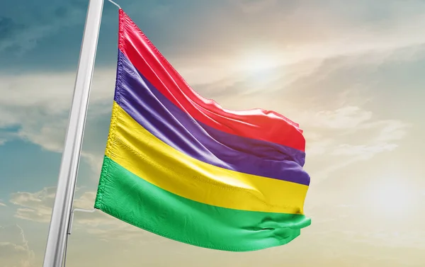 Mauritius Waving Flag Sky — Foto de Stock