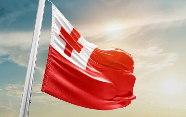 Tonga Waving Flag Sky — 图库照片