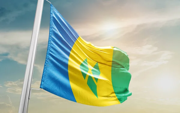Saint Vincent Grenadines Waving Flag Sky — Stock Photo, Image