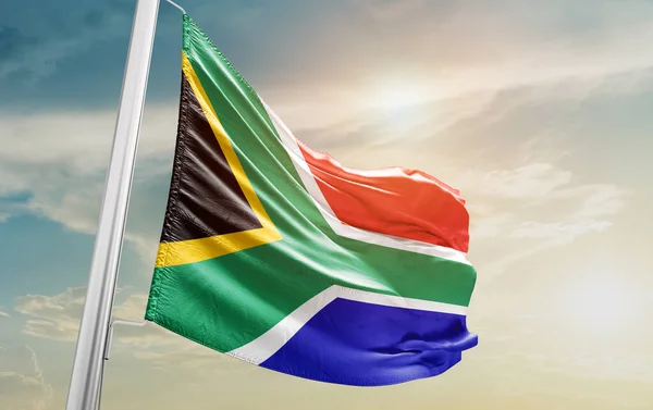 South Africa Waving Flag Sky — Stockfoto