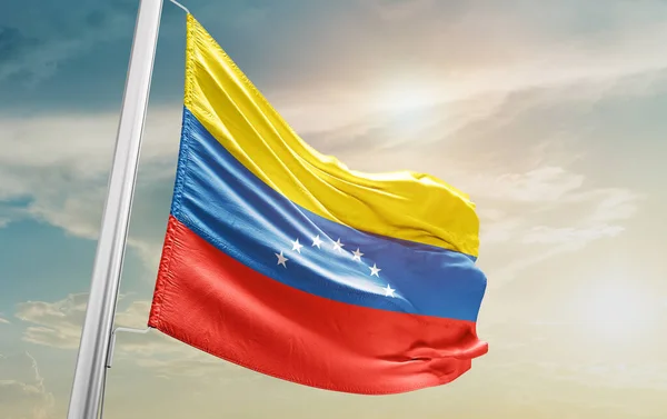Venezuela Waving Flag Sky — Stockfoto