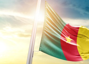 Kamerun bayrağı güneşli gökyüzüne karşı
