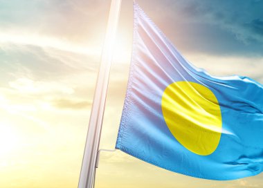 Gökyüzüne karşı güneşli Palau bayrağı