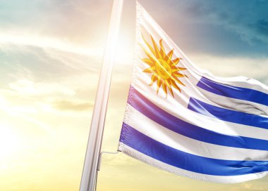 Uruguay bayrağı güneşli gökyüzüne karşı