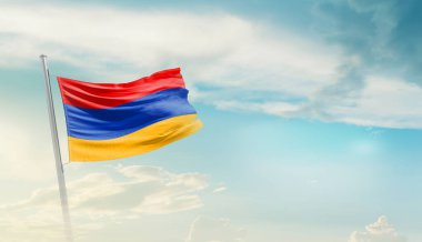 Armenia waving flag in beautiful sky.