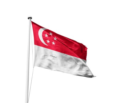 Beyaz arkaplanda bayrak sallayan Singapur