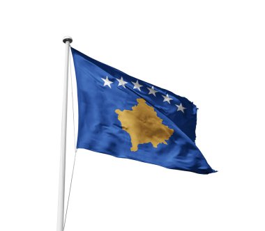Kosova beyaz arkaplana bayrak sallıyor