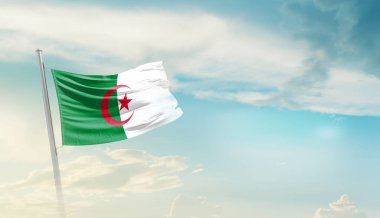 Algeria waving flag in beautiful sky. 