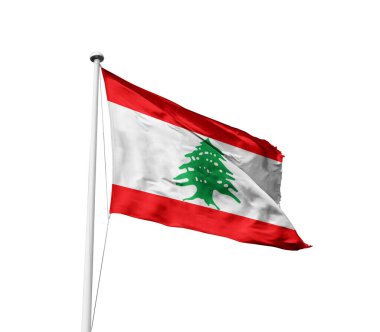 Beyaz arkaplanda Lübnan bayrağı sallıyor