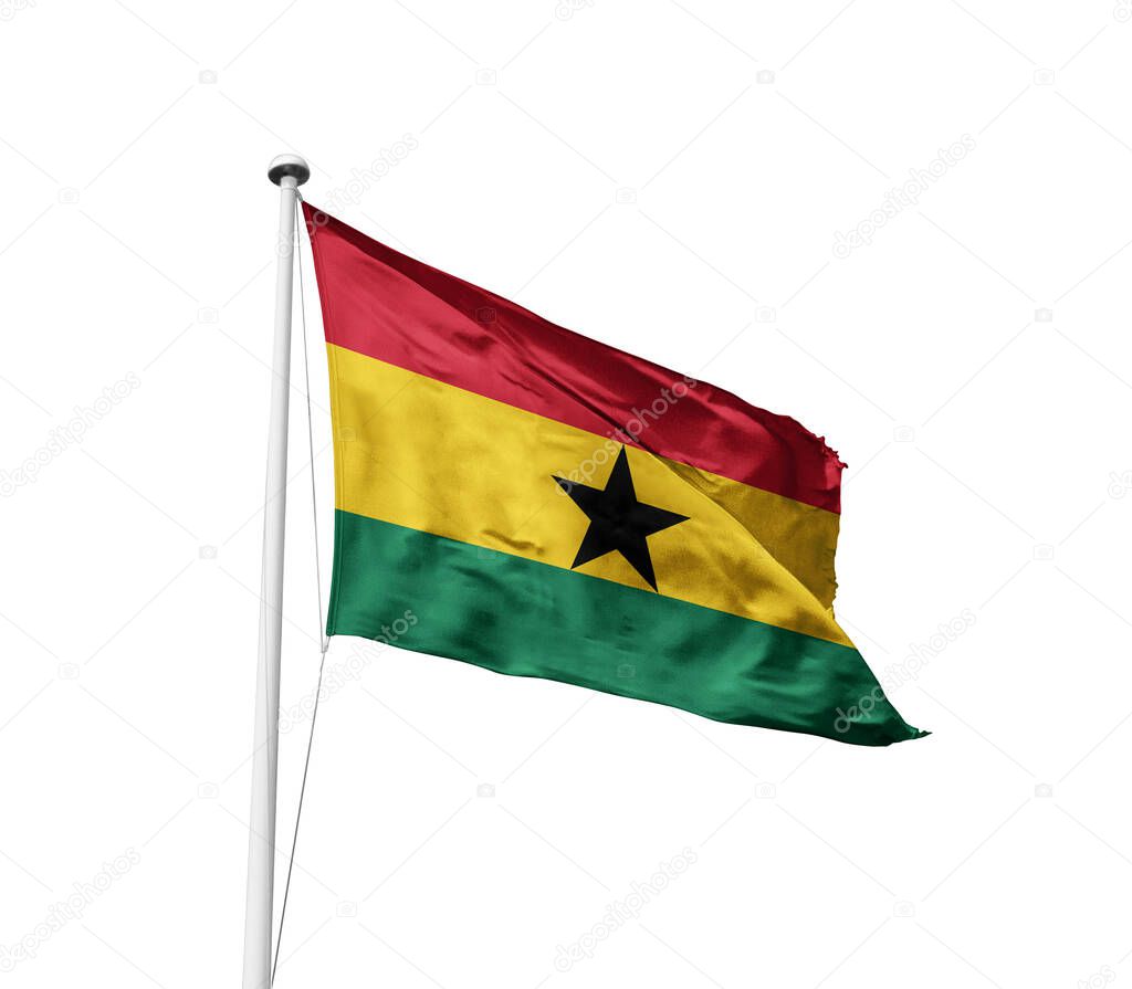Ghana waving flag against white background