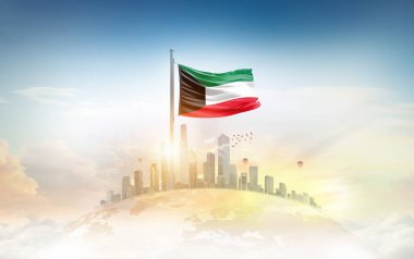 Şehir manzarasının üzerindeki Kuveyt bayrak simgesi 