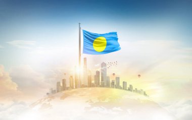 Şehir manzarasının üzerinde Palau bayrağı simgesi 