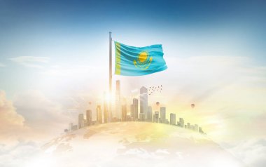 Şehrin üzerinde Kazakistan bayrak simgesi 