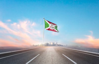 Burundi bayrağı şehir manzaralı otoyolda