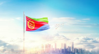 Eritrea flag icon above the cityscape 