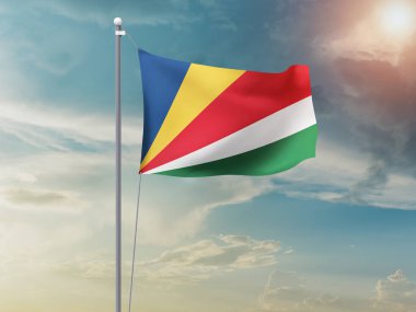 Gökyüzü arka planında Seyşeller bayrağı dalgalanıyor 