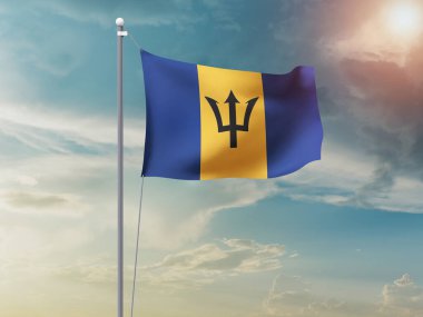 Barbados ulusal bayrağı gökyüzünde dalgalanıyor