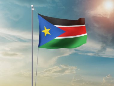 Güney Sudan ulusal bayrağı güzel bir siluette dalgalanıyor. 