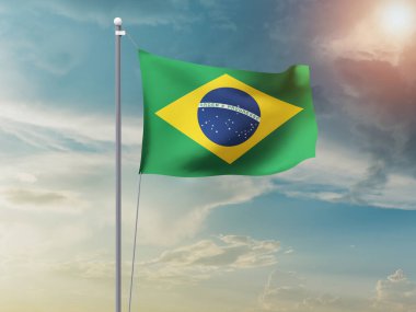 Brezilya ulusal bayrağı gökyüzünde dalgalanıyor. 