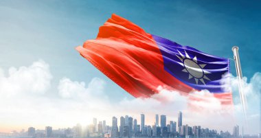 Mavi bulutlu arkaplanda Tayvan bayrağı  