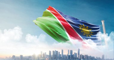 namibya bayrağı ve güzel gökyüzü arkaplanı 