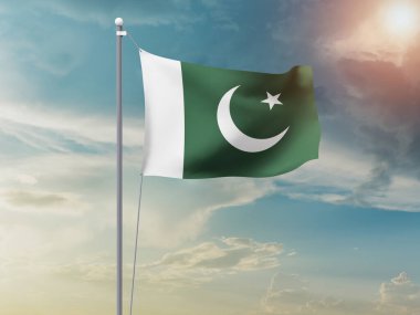 Bulutlu arkaplanda dalgalanan PAKSITAN bayrağı 