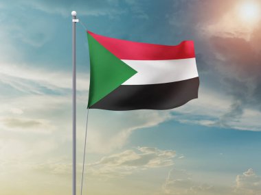 Sudan ulusal bayrağı güzel gökyüzünde dalgalanıyor