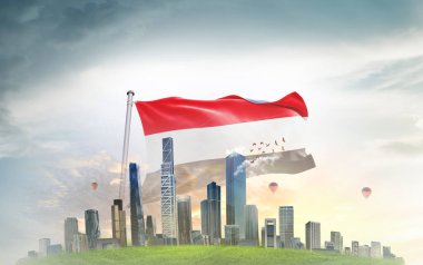 Gökyüzünde dalgalanan Yemen bayrağı, partizan sembolü 