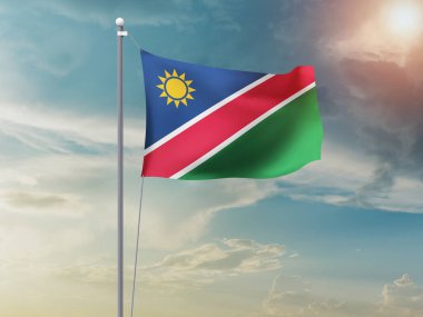 namibya bayrağı ve güzel gökyüzü arkaplanı 