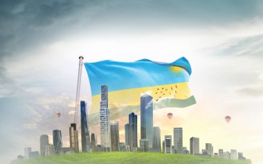 Gökyüzü arkaplanlı ruanda bayrağı