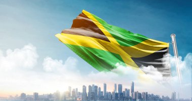 Jamaika bayrağı güzel gökyüzü arka planına karşı 