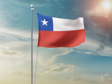 Şili ulusal bayrağı gökyüzüne doğru bulutlarla dalgalanıyor 