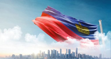 Gökyüzü zemininde Lihtenştayn bayrağı sallanıyor 