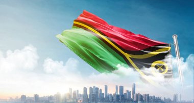 Vanuatu gökyüzünde rüzgarda bayrak sallıyor 