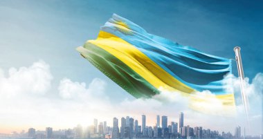 Gökyüzü arkaplanlı ruanda bayrağı