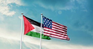Filistin ulusal bayrağı Amerikan bayrağıyla gökyüzünde dalgalanıyor