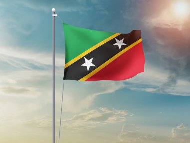 Saint Kitts ve Nevis bayrağı gökyüzünde dalgalanıyor 